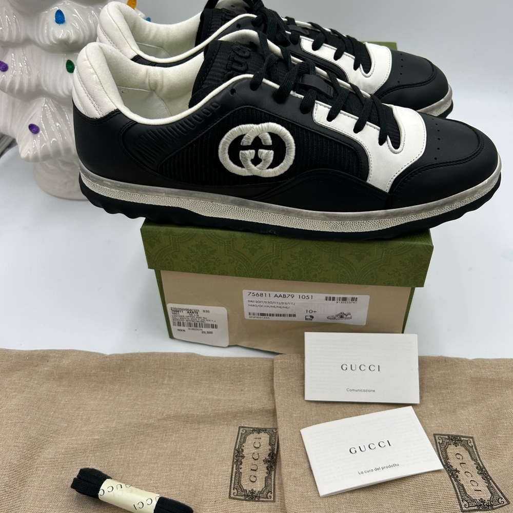 Men's Gucci  Mac 80 Leather distressed low top sneakers size 10.5 made in Italy - Picture 9 of 11